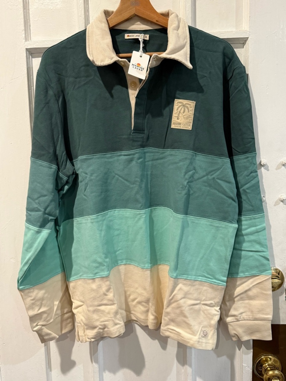 Marine Layer Colorblock Rugby Shirt in Dark Teal, Seafoam & Cream